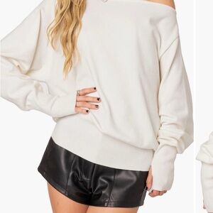 Edikted Off-The-Shoulder Cream Knit Sweater